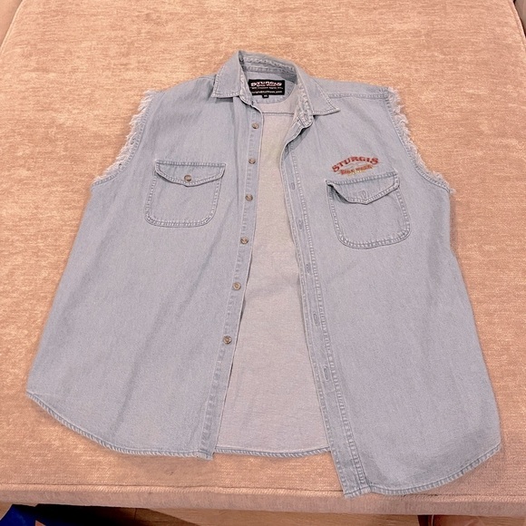 Sturgis Bike Week The Legend Lives On cutoff denim button down moto shirt XL - Picture 2 of 4